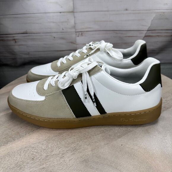 Ben Sherman Hyde Mens Sneaker Size 12 White Olive Green Gum Casual Shoes New - Picture 5 of 12